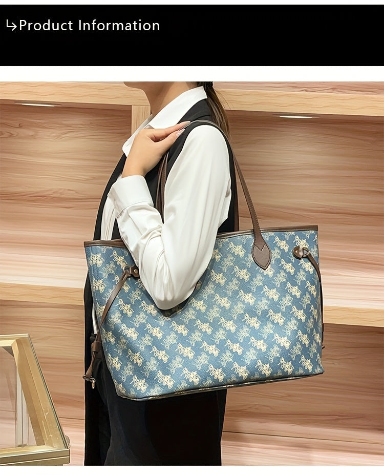 Elegant Floral Tote Bag with Red Interior, Large Capacity, Golden-Tone Hardware, And Detachable Shoulder Strap - Ideal for Daily Travel And Commuting, Travel Tote Bag | Floral Print Tote | Durable Handles, Tote Bag