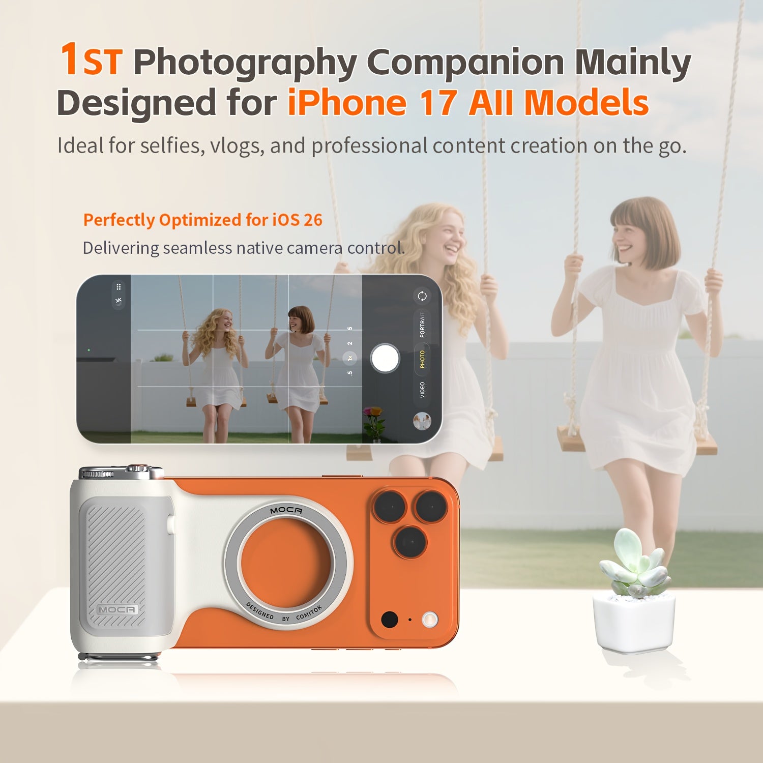 COMITOK MOCA Only for iPhone Shutter Device, Compatible with 26 & 18, One-Tap Camera Activation for iPhones, Supports Exposure Lock and Brightness Adjustment, Flip Front/Rear Cameras in One Tap, DSLR Style Release Button, ic