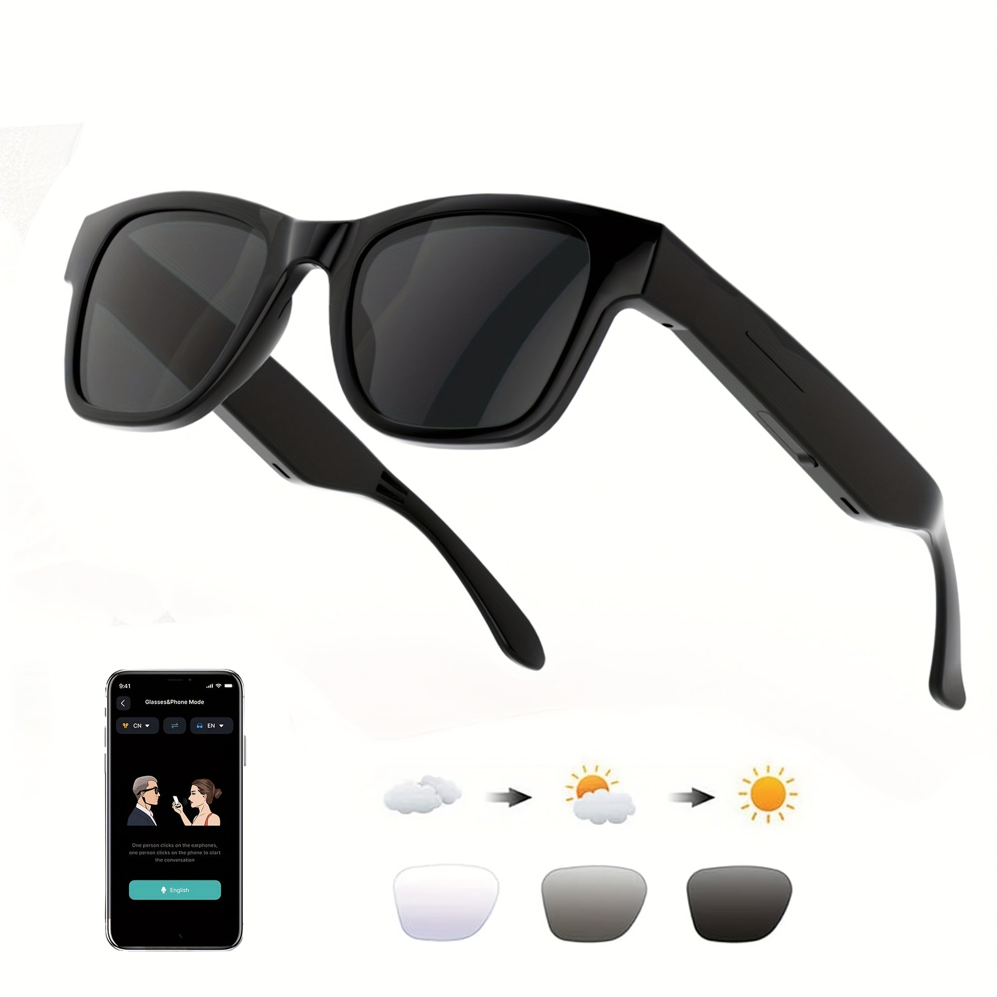 OICIIDO AI Smart Glasses, New Multifunctional Audio Glasses for Men and Women, Support Real-Time Translation for 160+ Languages and Video Translation, Equipped with Chat GPT System, Built-In Microphone and Speaker, HD Voice C