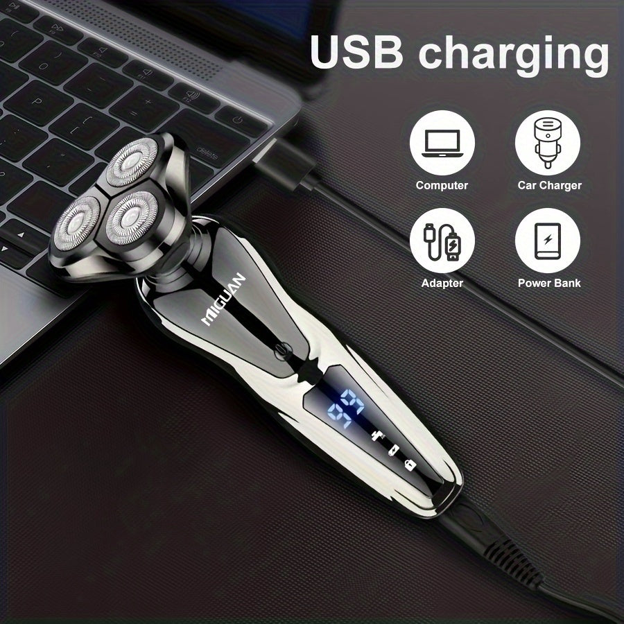 MIGUAN for Men's 3-in-1 Electric Razor & Trimmer - - Shaver with 3D Floating Blade, Digital Display, Portable Beard Trimmer and Nose Hair Shaver - All-in-One Grooming Device for and Travel, Father's Day Gift for