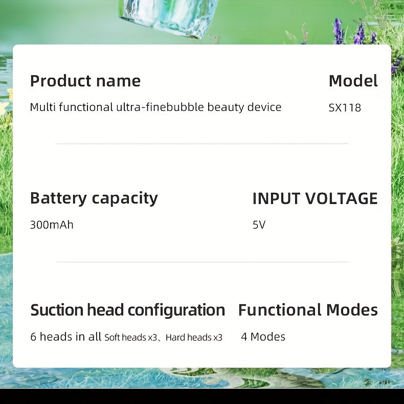 [USB Charging Beauty Device] 6-Head Blackhead Cleaner, Vacuum Electric Blackhead Pore Cleaner, USB Charging Mini Bubble Beauty Device, To Activate Heating Mode, Press And Hold The Power Button For 3 Seconds. Automatically Mai