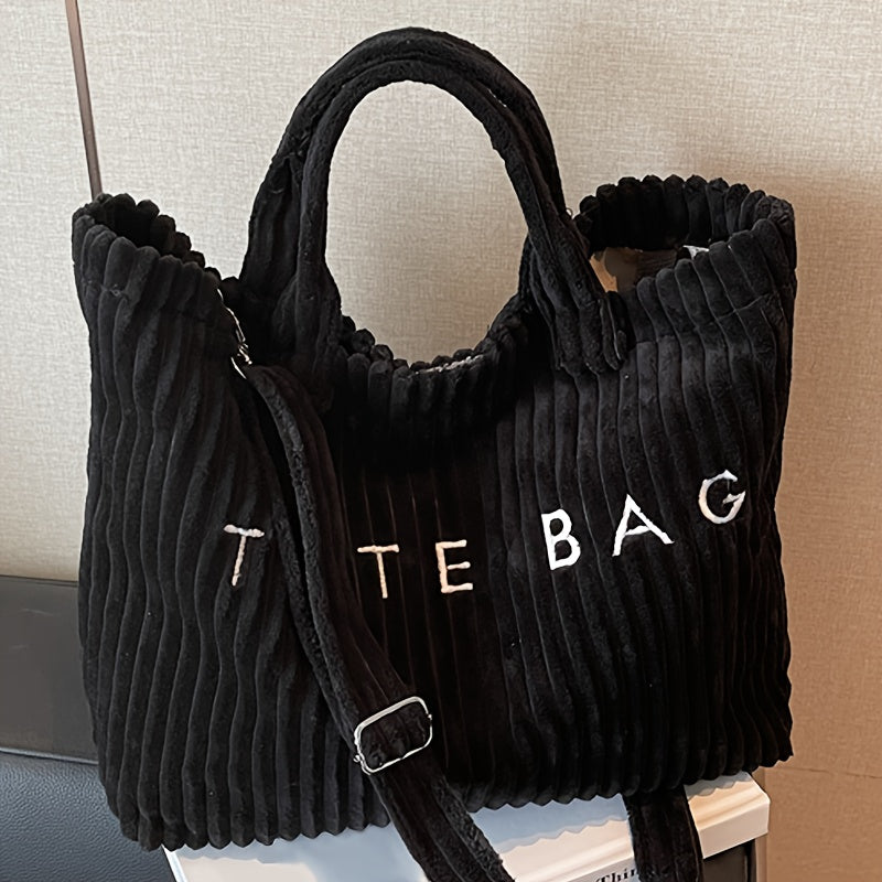 Women's Corduroy Tote Bag with Adjustable Strap & Closure - Soft Large Capacity Handbag for, Phone & Wallet - Corduroy Purse in,,,, | Gift-Ready for //Casual Use -
