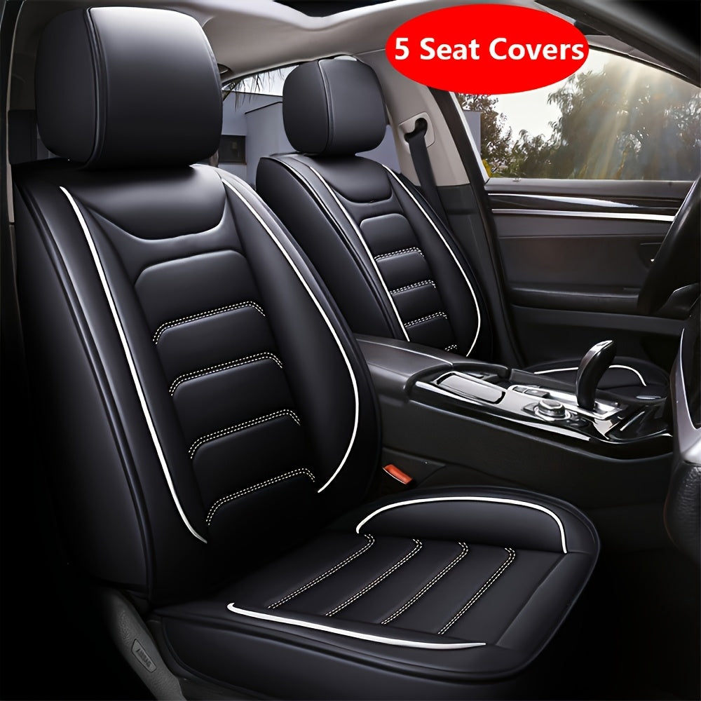 5-Seat Full Set Faux Leather Car Seat Covers - Waterproof All-Weather Protection, Full Surrounded Cushion Protector with Soft Foam Padding, Precise Fit for Cars, Trucks, Sedans & SUVs - Easy Installation, Durable Automotive I