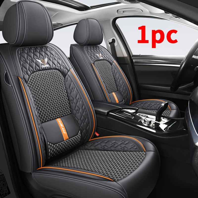 Premium 1pc Car Front Seat Cover PU Leather + Ice Slippy Fiber Fabric Full Coverage Summer Car Seat Protector