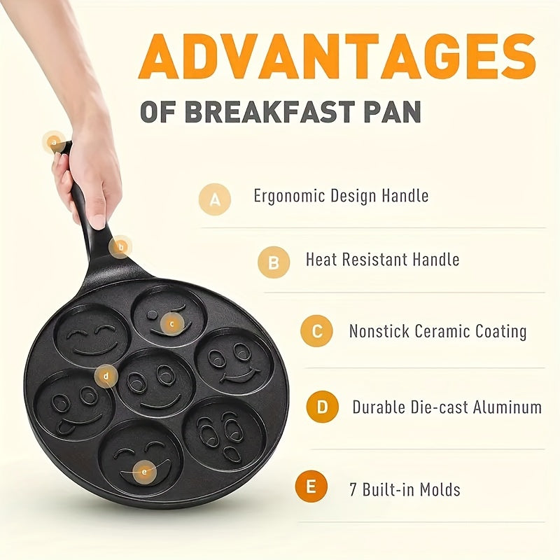 7-Hole Non-Stick Pancake Pan with Waffle Mold - Heavy-Duty Aluminum Alloy, Non-Stick Surface, Even Heat Distribution, for Pancakes, Waffles, Brownies, Crepes