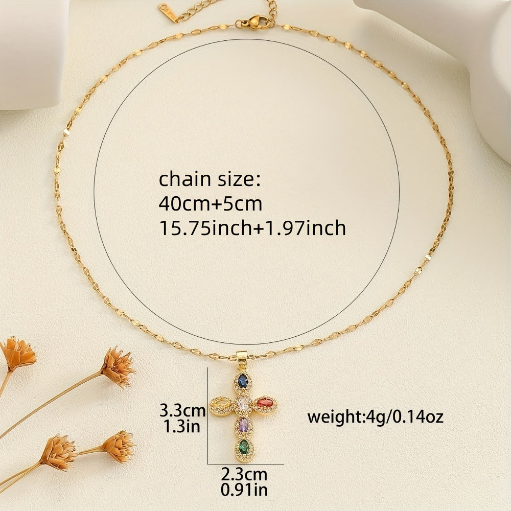 Elegant Multicolor Oval Cross Necklace